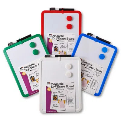 Charles Leonard Magnetic Dry Erase Boards, 8.5" X 11" White Surface, Assorted Frames, Pack Of 4 In Multi