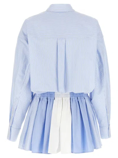 Alexander Wang Pleated Boxer Romper Jumpsuit With Striped Pattern In Blue