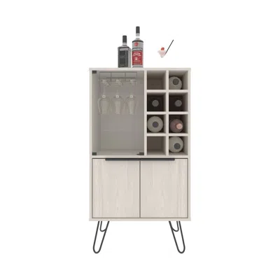Depot E-shop Lutak Bar Cabinet With 2 Doors, 9 Shelves, And 1 Glass Panel, White Washed Oak In Neutral