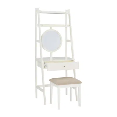 Linon Lilymae Leaning Vanity With Stool In White