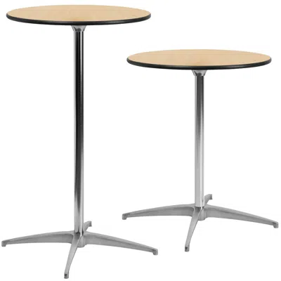 Flash Furniture 24'' Round Wood Cocktail Table With 30'' And 42'' Columns In Silver