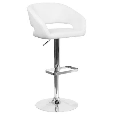 Flash Furniture White Vinyl Adjustable Height Barstool With Rounded Mid-back And Chrome Base In White
