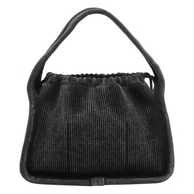Alexander Wang Grey Cotton Blend Handbag With Drawstring Closure In Black