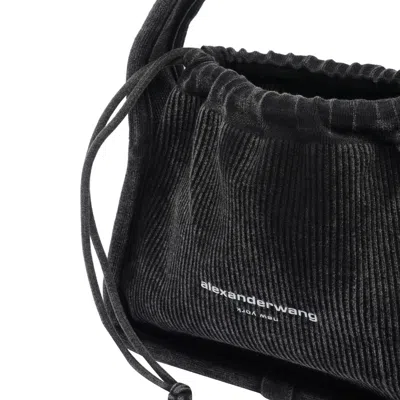 Alexander Wang Grey Cotton Blend Handbag With Drawstring Closure In Black