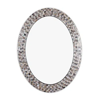 Chloelighting Reflection Vertical Hanging Seashell Finish Oval Framed Wall Mirror 35" Height