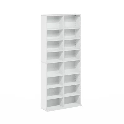 Furinno 16-shelf Multimedia Media Storage Tower Rack With Adjustable Shelves, White In White