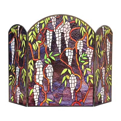 Chloelighting Corinth Tiffany-style Stained Glass Grape Design Fireplace Screen 42" Wide