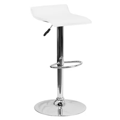 Flash Furniture White Vinyl Adjustable Height Barstool With Solid Wave Seat And Chrome Base In Silver