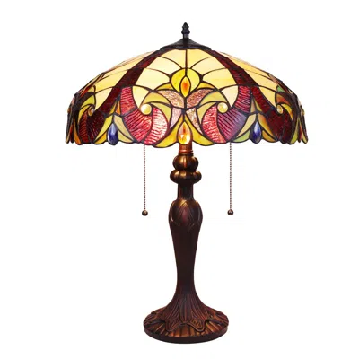 Chloelighting Adia Victorian Tiffany-style Dark Bronze 2 Light Table Lamp 18" Wide