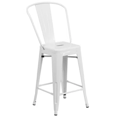 Flash Furniture 24" High White Metal Indoor-outdoor Counter Height Stool With Removable Back In White