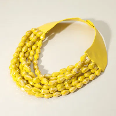 Fashnzfab Chunky Faceted Acrylic Teardrop Beaded Multi Layered Faux Leather Magnetic Necklace In Yellow