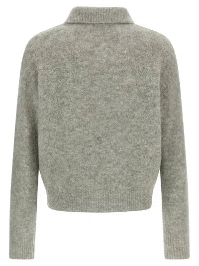Ami Alexandre Mattiussi Light Grey Knit Sweater With Polo Collar And Three-button Placket In Brown
