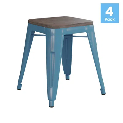 Flash Furniture 18" Table Height, Stackable Teal Metal Dining Stool, - Set Of 4 In Blue
