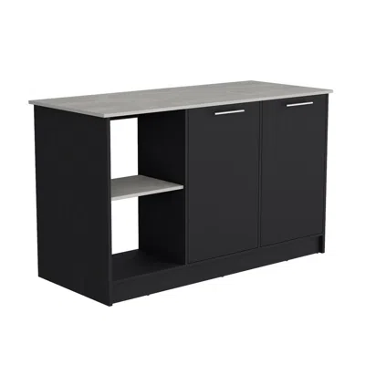 Depot E-shop Kitchen Island With Large Countertop, Open Storage Shelves/double Door Cabinet In Black