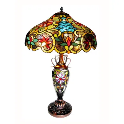 Chloelighting Leslie Tiffany-style Victorian 3 Light Double Lit Table Lamp 18" Shade