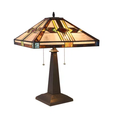 Chloelighting Carla Tiffany-style Mission Blackish Bronze 2 Light Table Lamp 16" Shade