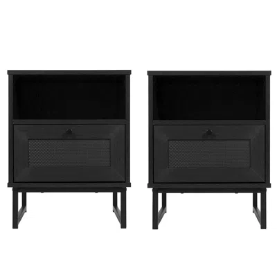 Flash Furniture Set Of 2 Mid-century Modern Nightstands Or End Tables, Black In Black