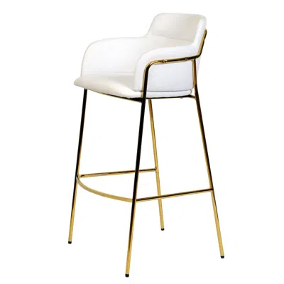 Leisuremod Axis Collection Modern Gold Bar Height Chair In White In White