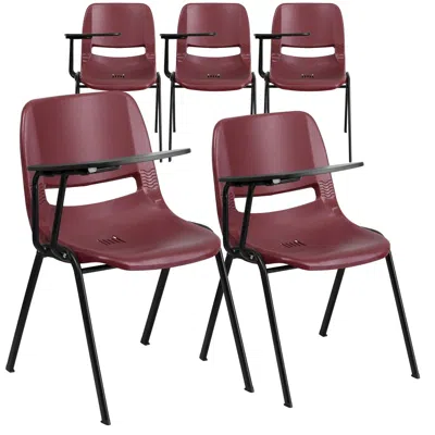 Flash Furniture 5 Pk. Burdy Ergonomic Shell Chair With Right Handed Flip-up Tablet Arm In Red