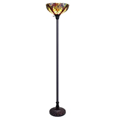 Chloelighting Adia Tiffany-style Dark Bronze 1-light Victorian Torchiere Floor Lamp 14" Shade