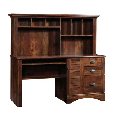 Sauder Harbor View Computer Desk With Hutch, Curado Cherry Finish In Brown