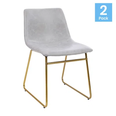 Flash Furniture 18 In Mid-back Sled Base Dining Chair In Light Gray With Gold Frame, Set Of 2 In Gray