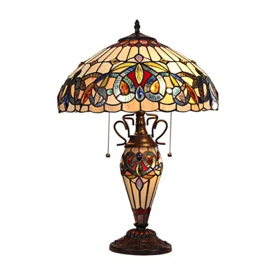 Chloelighting Serenity Victorian Tiffany-style Dark Bronze 3 Light Double Lit Table Lamp 16" Wide