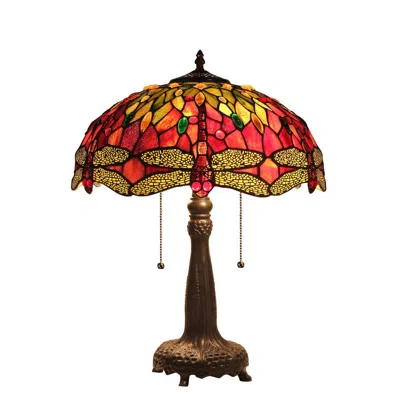 Chloelighting Empress Tiffany-style 2 Light Dragonfly Table Lamp 16" Shade