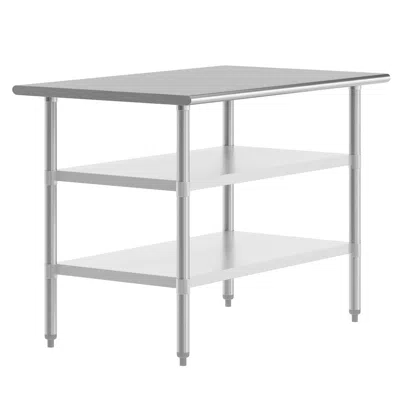 Flash Furniture 30x48 Portable Prep And Work Table With Top Shelf And 2 Adjustable Undershelves In White