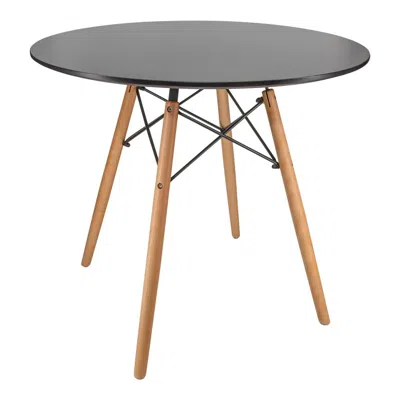 Leisuremod Dover Round Bistro Wood Top Dining Table W/ Natural Wood Eiffel Base In Gray