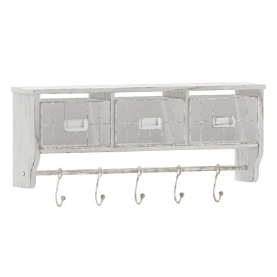 Flash Furniture Wall Mounted 24 In Solid Pine Wood Storage Rack With Upper Shelf In Whitewashed In Gray