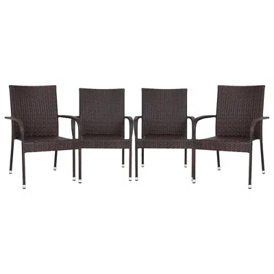 Flash Furniture Maxim Set Of 4 Stackable Indoor/outdoor Wicker Dining Chairs With Arms - Fade & Weather-resistant St In Brown