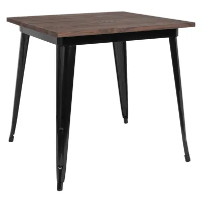 Flash Furniture 31.5" Square Black Metal Indoor Table With Walnut Rustic Wood Top In Black