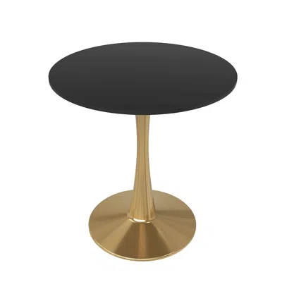 Leisuremod Bristol 24" Round Dining Table Gold Base With Black Top In Black