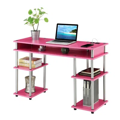 Convenience Concepts Designs2go No Tools Student Desk With Charging Station, Pink
