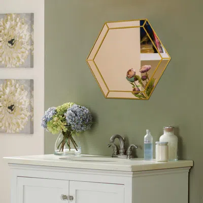 Chloelighting Reflection Golden Finish Hexagon Framed Wall Mirror 30" Width