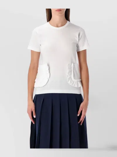 Comme Des Garçons Girl White T-shirt With Ruffle Pockets In Animal Print