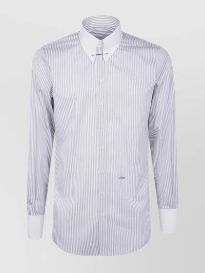 Dsquared2 Cotton Shirt With Striped Pattern And Button-down Collar In White