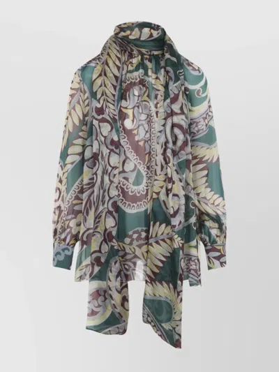 Etro High Neck Sheer Floral Scarf Top In Multi