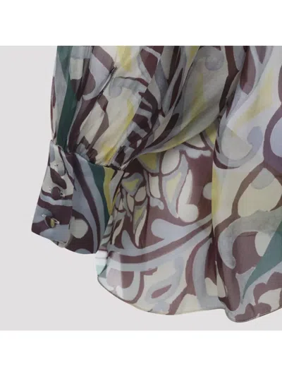 Etro High Neck Sheer Floral Scarf Top In Multi