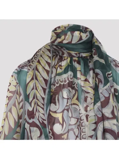 Etro High Neck Sheer Floral Scarf Top In Multi