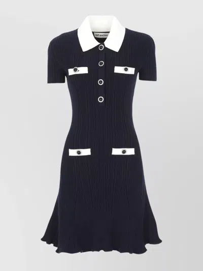 Self-portrait Mini Knitted Dress With Contrasting Collar In Black