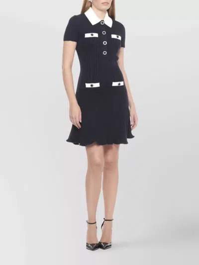 Self-portrait Mini Knitted Dress With Contrasting Collar In Black