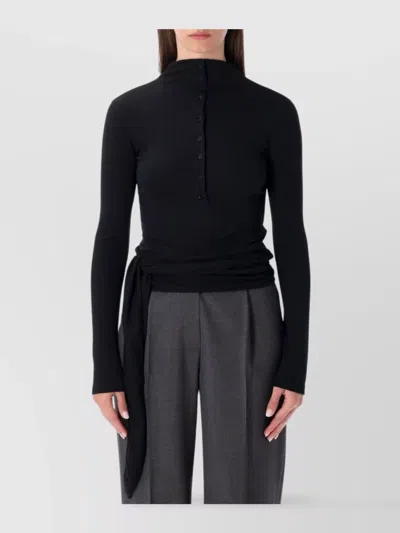 Low Classic Slim Fit Buttoned Wrap Top In Black