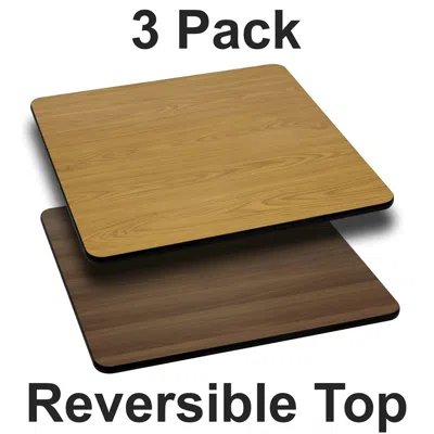 Flash Furniture 3 Pk. 24'' Square Table Top With Natural Or Walnut Reversible Laminate Top In Brown