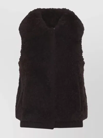 Yves Salomon Textured Lamb Hair Wool Vest With High Collar In Animal Print