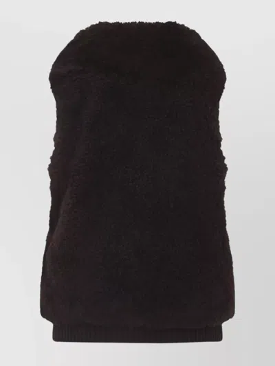 Yves Salomon Textured Lamb Hair Wool Vest With High Collar In Animal Print