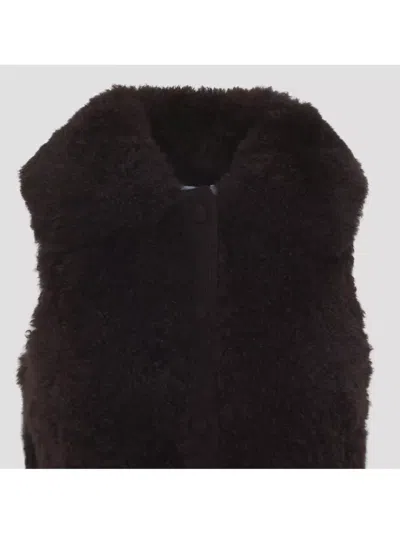 Yves Salomon Textured Lamb Hair Wool Vest With High Collar In Animal Print