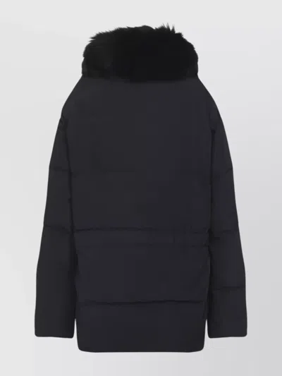 Yves Salomon Doudoune Short Down Jacket With Fur Inserts And Belt In Black