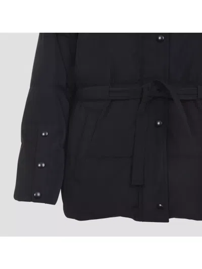 Yves Salomon Doudoune Short Down Jacket With Fur Inserts And Belt In Black